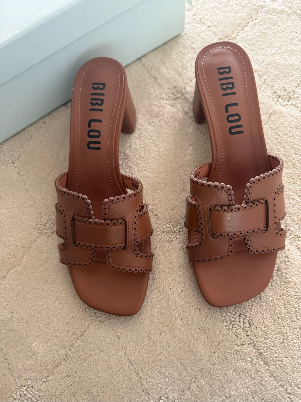 Bibi Lou Women’s Brown Leather Block Heel Slide